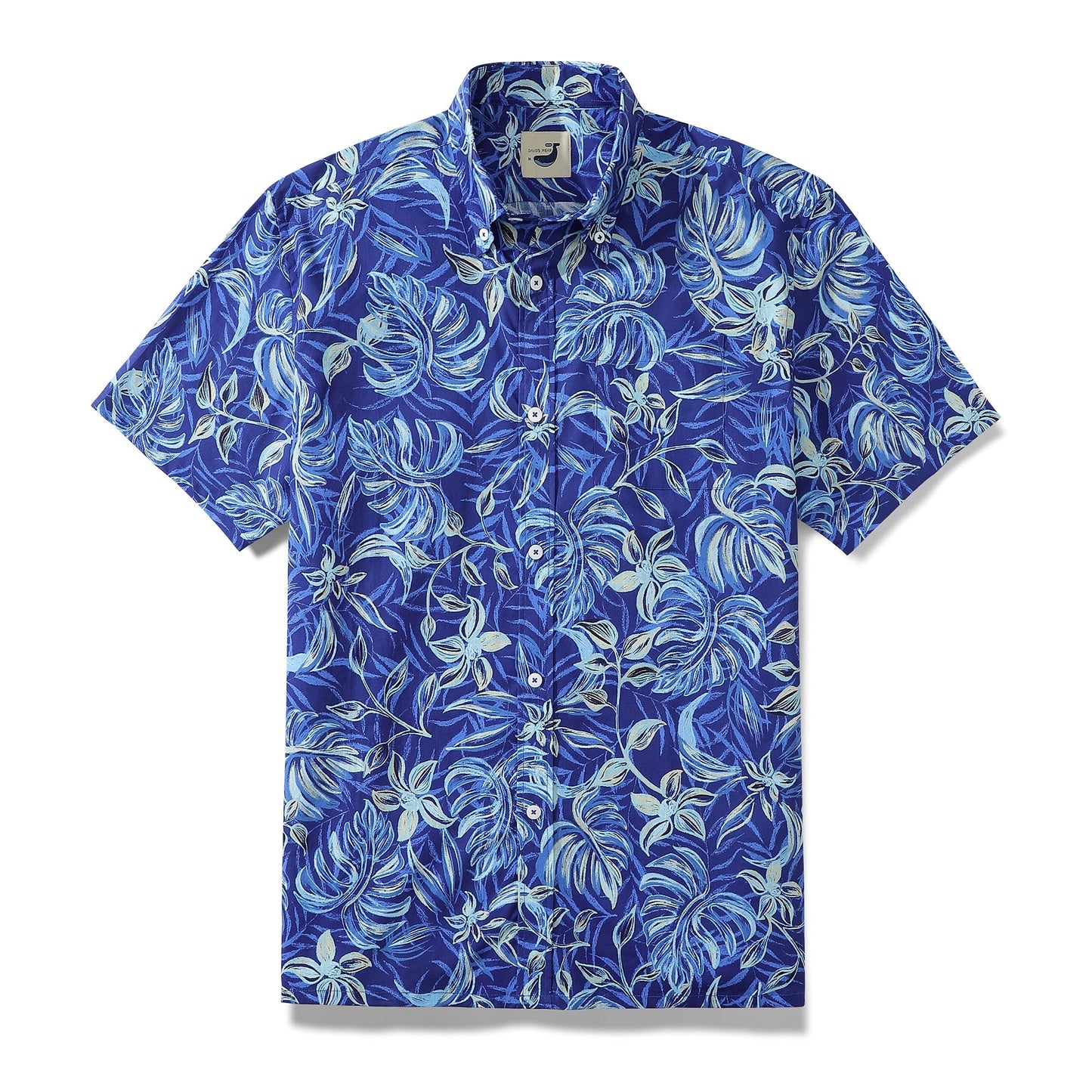 Hawaiian Shirts For Men Tropical Short Sleeve Cotton Aloha Shirt Blue Button Down