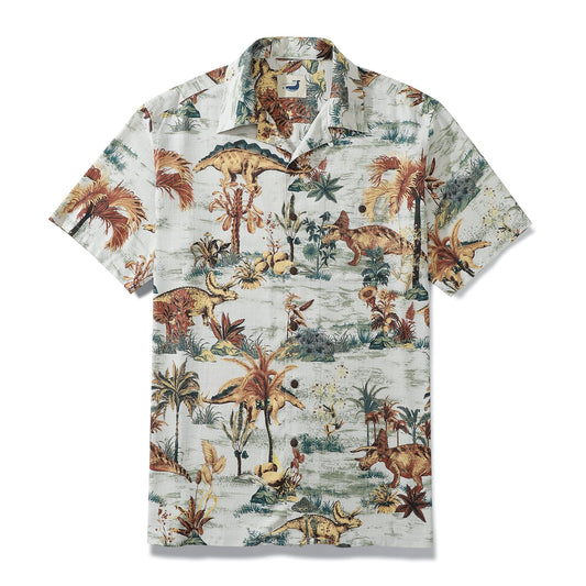 Dinosaur Land Men's Shirts With Camp Collar Jurassic Dinos Park Luxurious - Silk