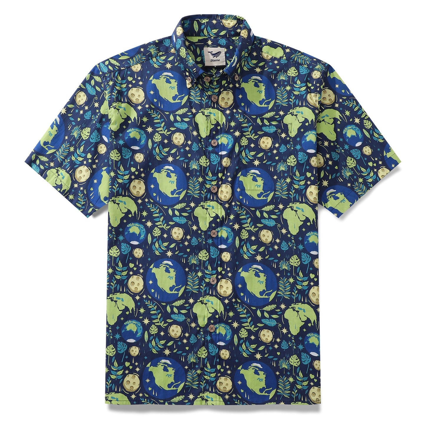 Men's Hawaiian Shirt Blue Planet Earth Day Shirt Cotton Button-down Short Sleeve Aloha Shirt