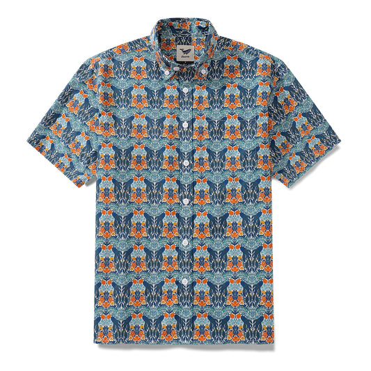 Men's Hawaiian Shirt Under The Sea World Print By Sara Cotton Button-down Short Sleeve Aloha Shirt