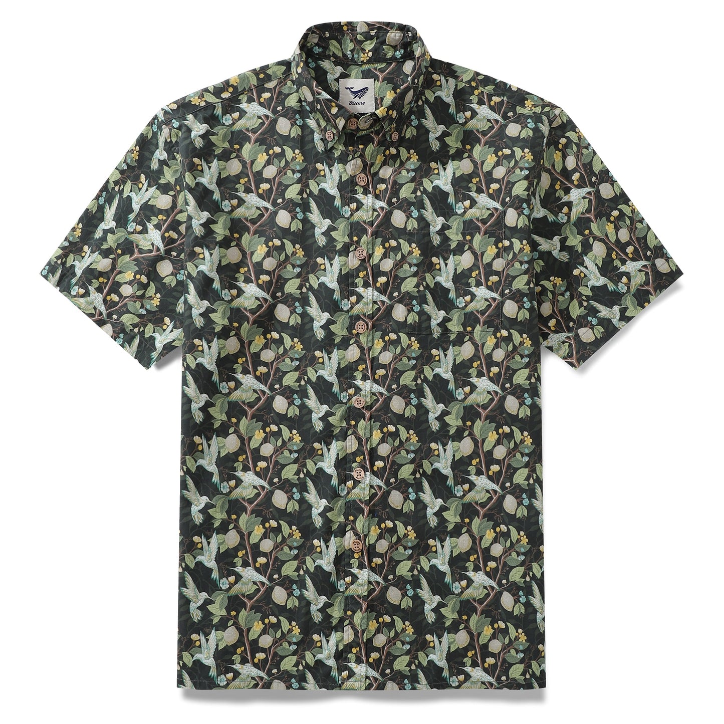 Men's Hawaiian Shirt Hummingbird Print Cotton Button-down Short Sleeve Aloha Shirt