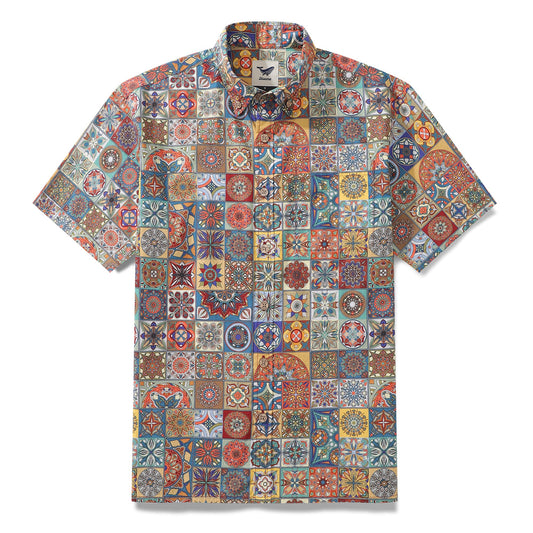 Men's Hawaiian Shirt Geometric Dreams Print Cotton Button-down Short Sleeve Aloha Shirt