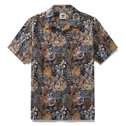 Hawaiian Shirt For Men Animal Pattern Leaves By Annick Shirt Camp Collar 100% Cotton