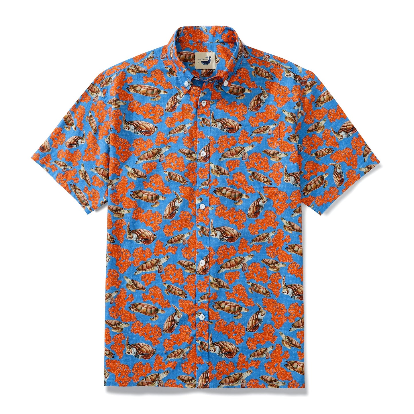 Sea Turtles And Coral Light Blue Men's Button-down Shirt 100% Cotton