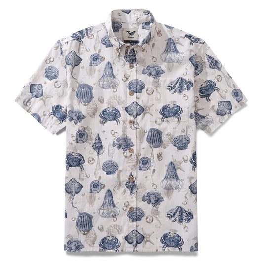 Men's Ocean Coast Hawaiian Shirt Short Sleeve Cotton Button-down Resort Wear Aloha Shirt