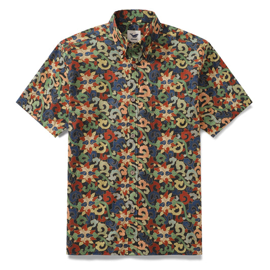 Men's Hawaiian Shirt Nightfall Garden Print Cotton Button-down Short Sleeve Aloha Shirt