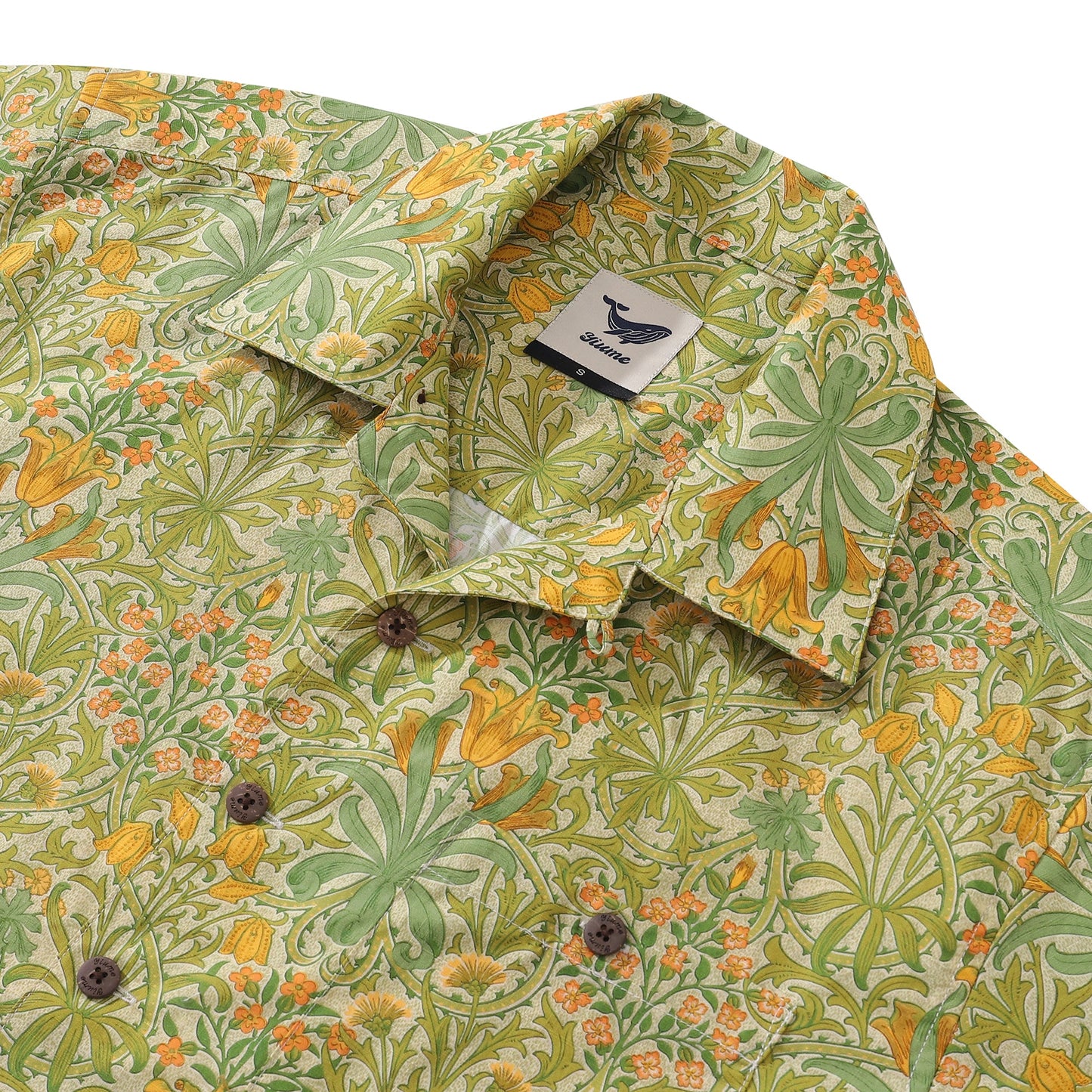 Hawaiian Shirt For Men Summer Yellow Tones Shirt Camp Collar 100% Cotton