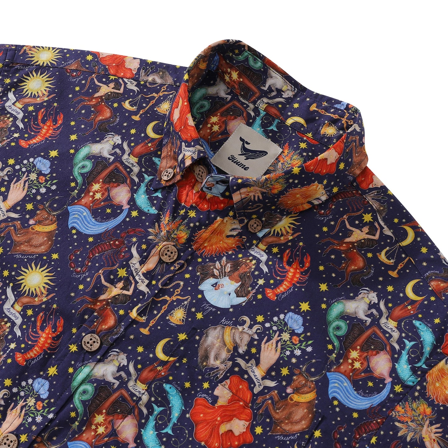 Men's Hawaiian Shirt Embrace the Seasons Zodiacs By Catherine Rowe Cotton Button-down Short Sleeve Aloha Shirt