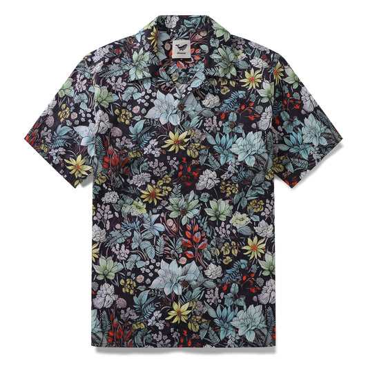 Floral Hawaiian Shirt For Men Flowering Shrubs Shirt Camp Collar 100% Cotton