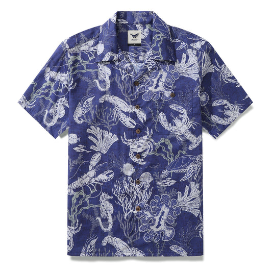 Bluey Hawaiian Shirt For Men Corals and Lobsters Shirt Camp Collar 100% Cotton Shirt