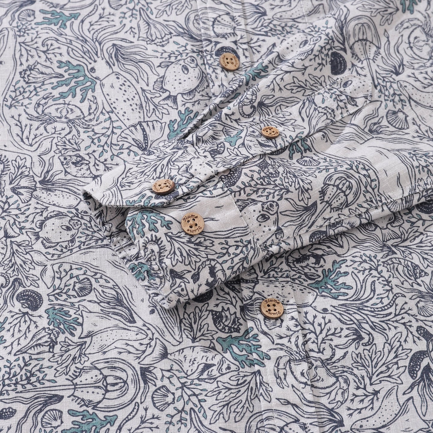 Men's Hawaiian Shirt Ocean Overture By Jillian Anderson Cotton Button-down Long Sleeve Aloha Shirt