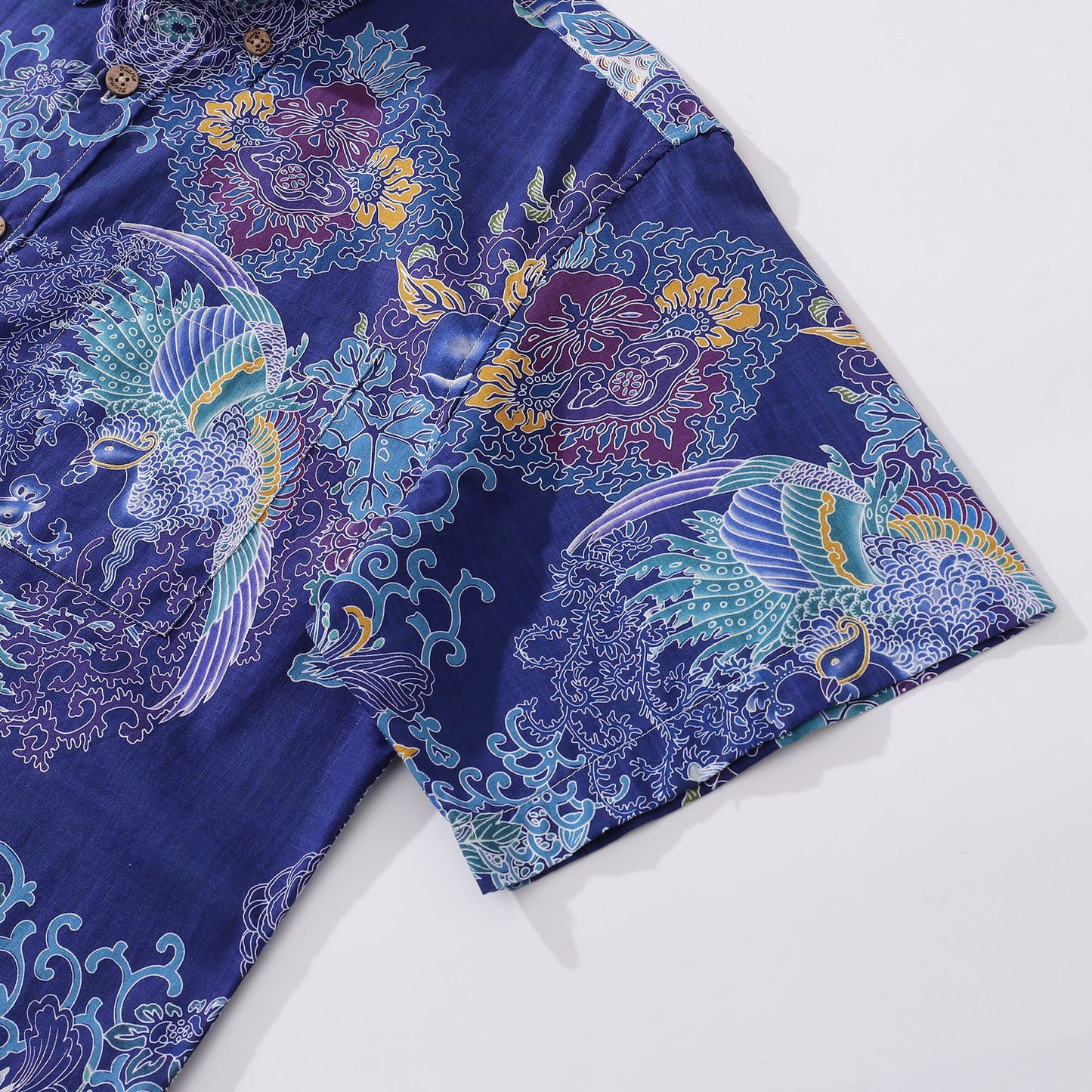 Hawaiian Shirts For Men Phoenix Picture Print Shirt 100% Cotton - Blue