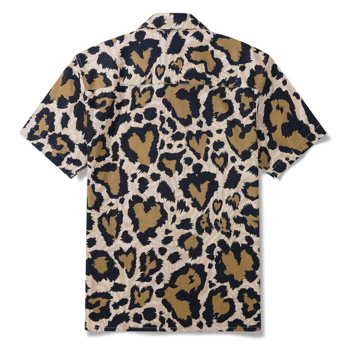 Men's Hawaiian Shirt Short Sleeve Camp Collar 100% Cotton Black Aloha Leopard Wilderness Whisper Leopard Print