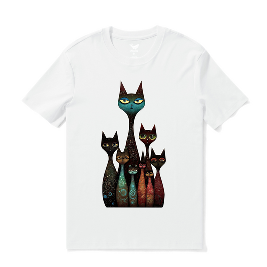 Hawaiian Tee For Men Happy Cats Tee Crew Neck 100% Cotton - WHITE
