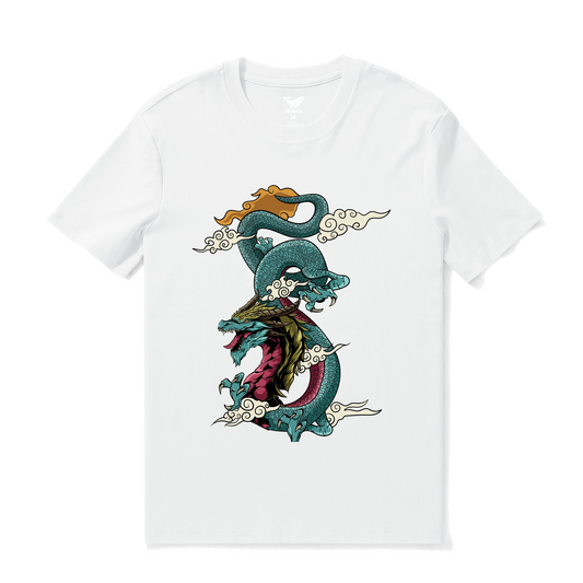 Hawaiian Tee For Men Dragon Soars Tee Crew Neck 100% Cotton - WHITE