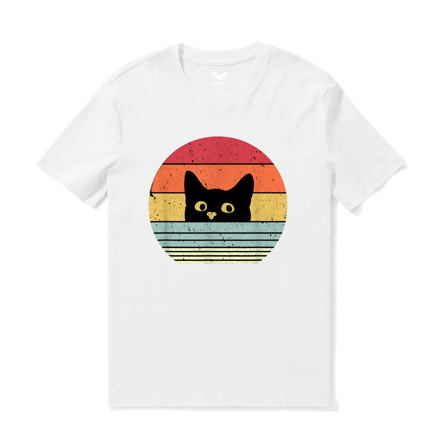 Hawaiian Tee For Men Retro Cute Cat Tee Crew Neck 100% Cotton - WHITE