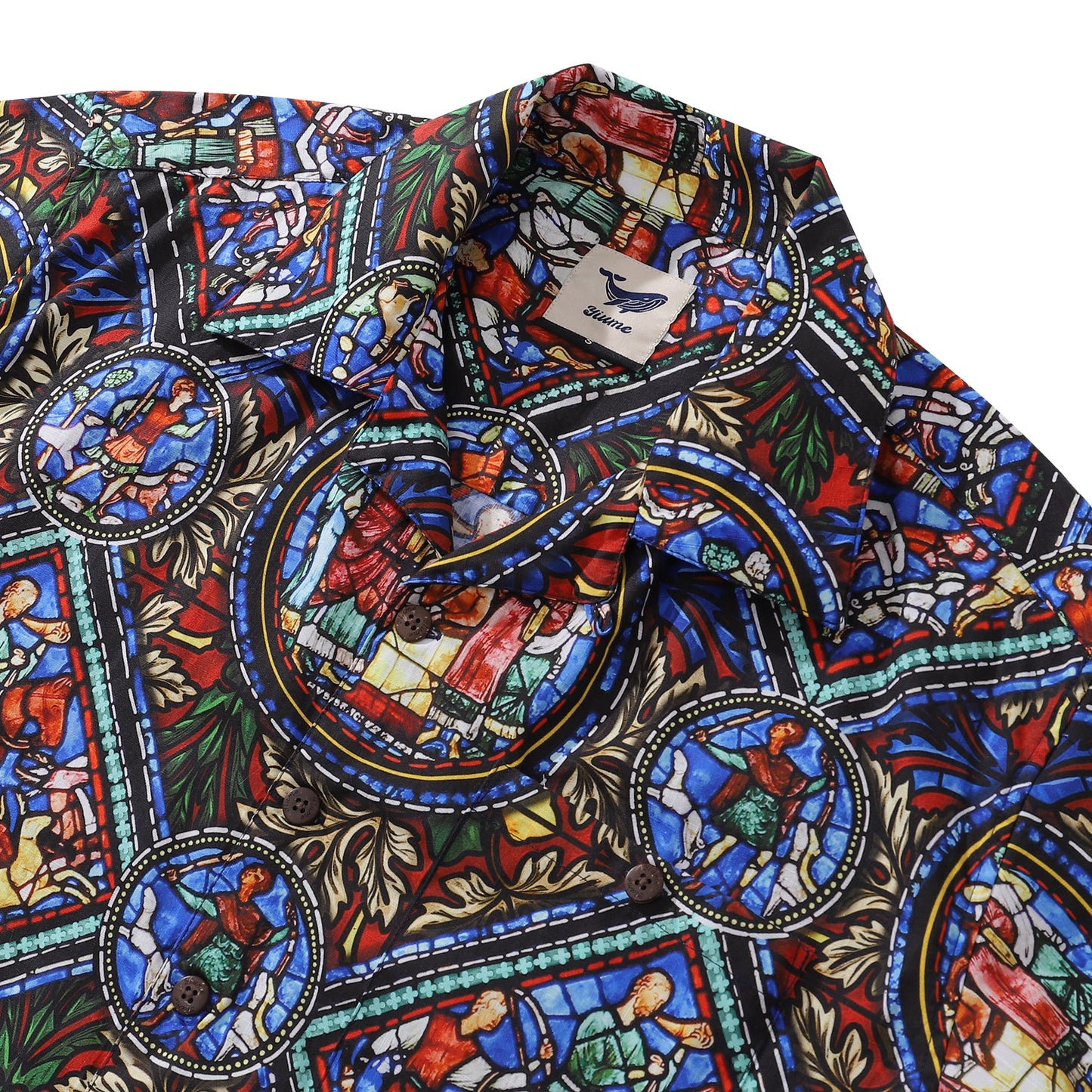 Hawaiian Shirt For Men Stained Glass Window Print Shirt Camp Collar 100% Cotton Shirt