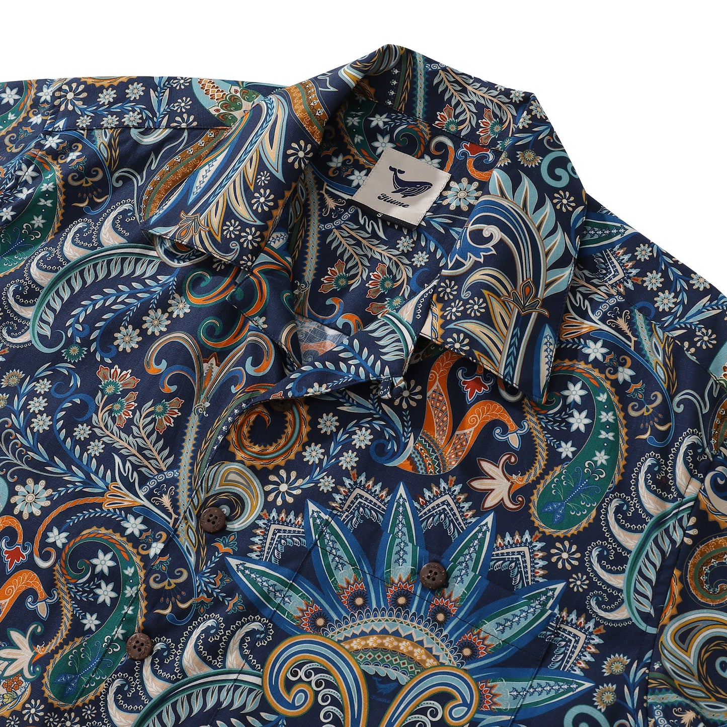 Dark Blue Hawaiian Shirt For Men 100% Cotton Blue Night Print Camp Collar Shirt