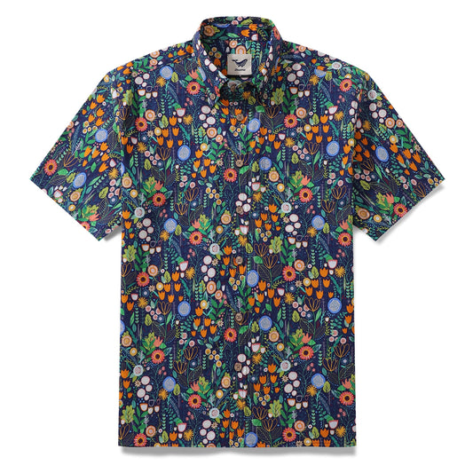 Floral Hawaiian Shirt For Men Button-down Short Sleeve 100% Cotton Shirt