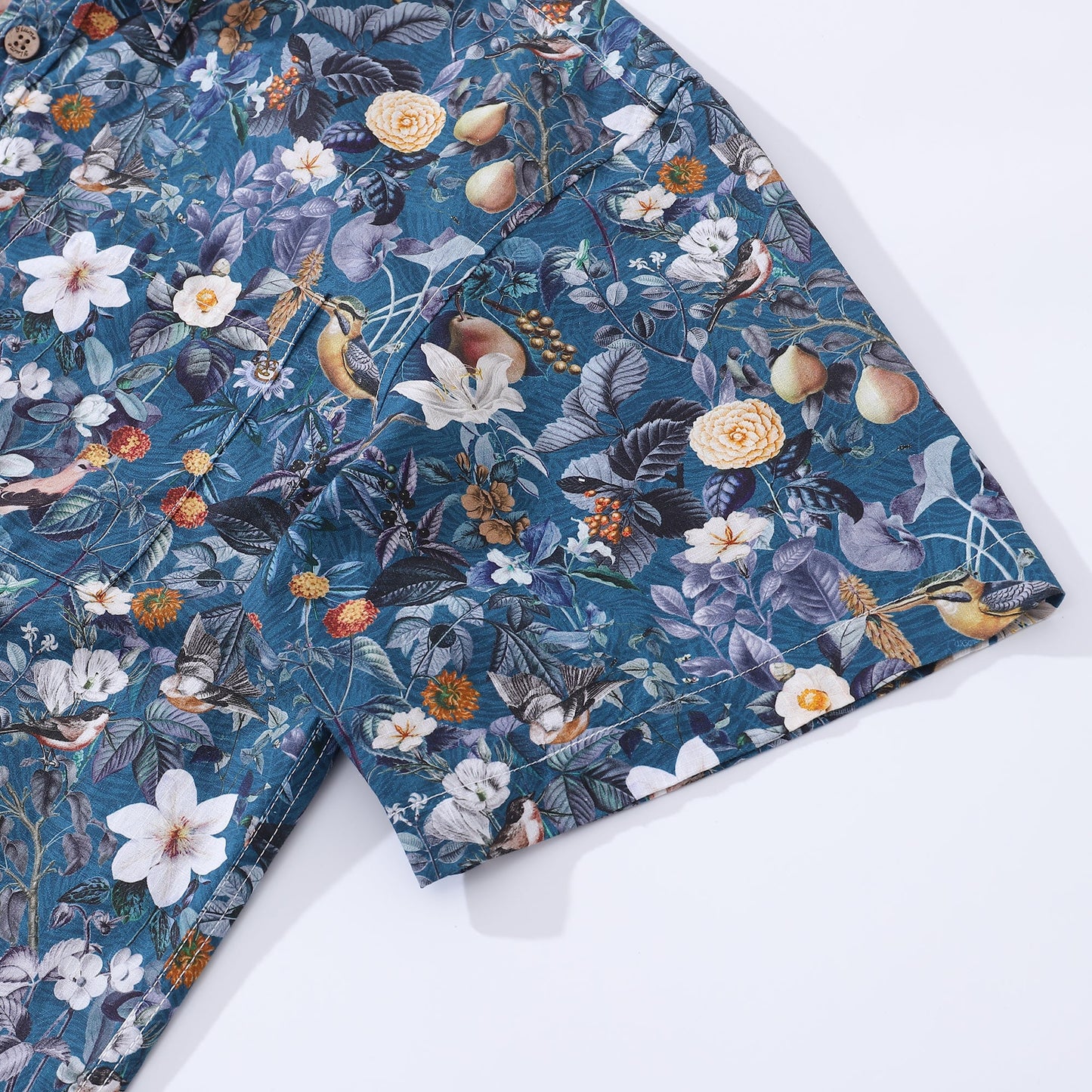 Men's Hawaiian Shirt Botanical Blossoms Print By Brooklyn Bees Design Studio Cotton Button-down Short Sleeve Aloha Shirt