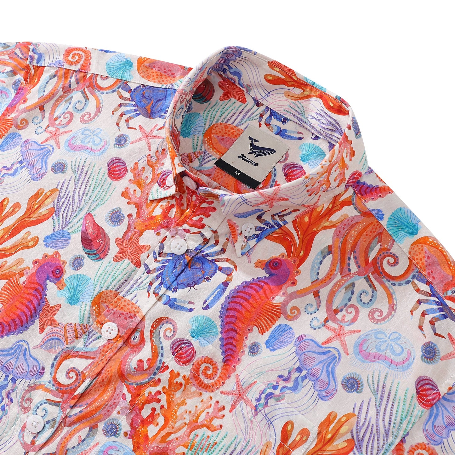 Men's Hawaiian Shirt Ocean Life Print By Rebecca Elfast Cotton Button-down Short Sleeve Aloha Shirt