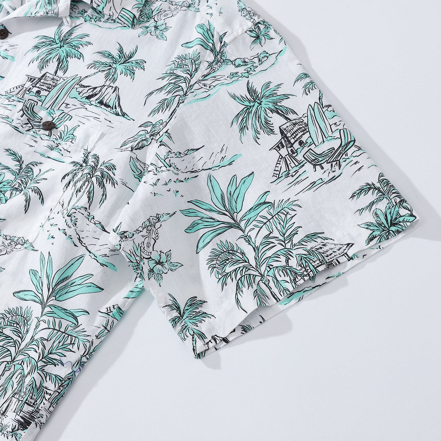 Hawaiian Shirts for Men Tropical Island Scenery Print 100% Cotton Short Sleeve