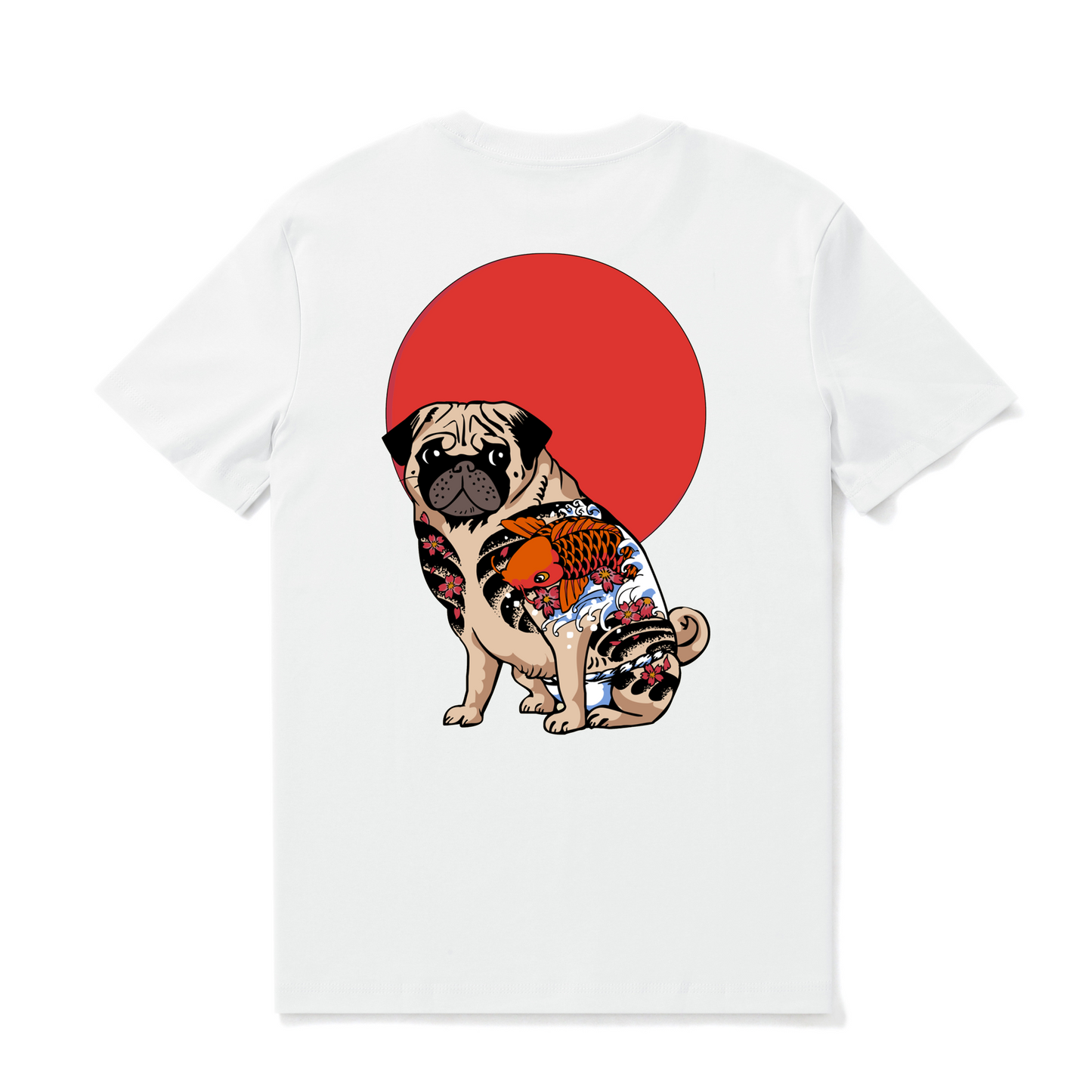 Hawaiian Tee For Men Yakuza Pug Tee Crew Neck 100% Cotton - WHITE