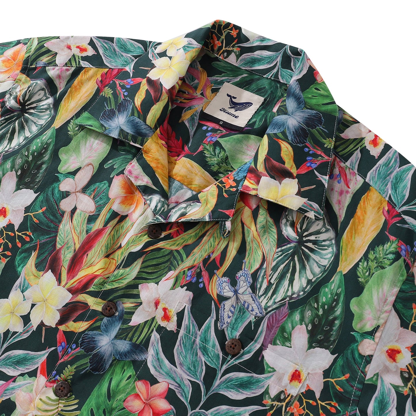 Hawaiian Tropical Shirt For Men Floral Butterfly Fantasy Shirt Camp Collar 100% Cotton