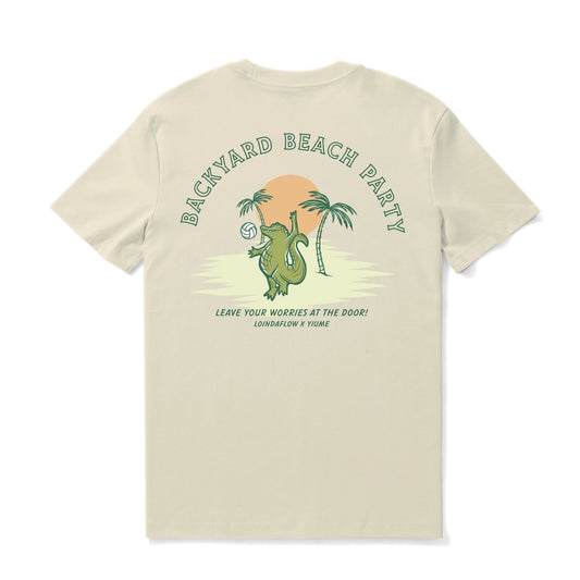 Hawaiian Tee For Men Backyard Beach Party By Loindaflow Tee Crew Neck 100% Cotton - BEIGE