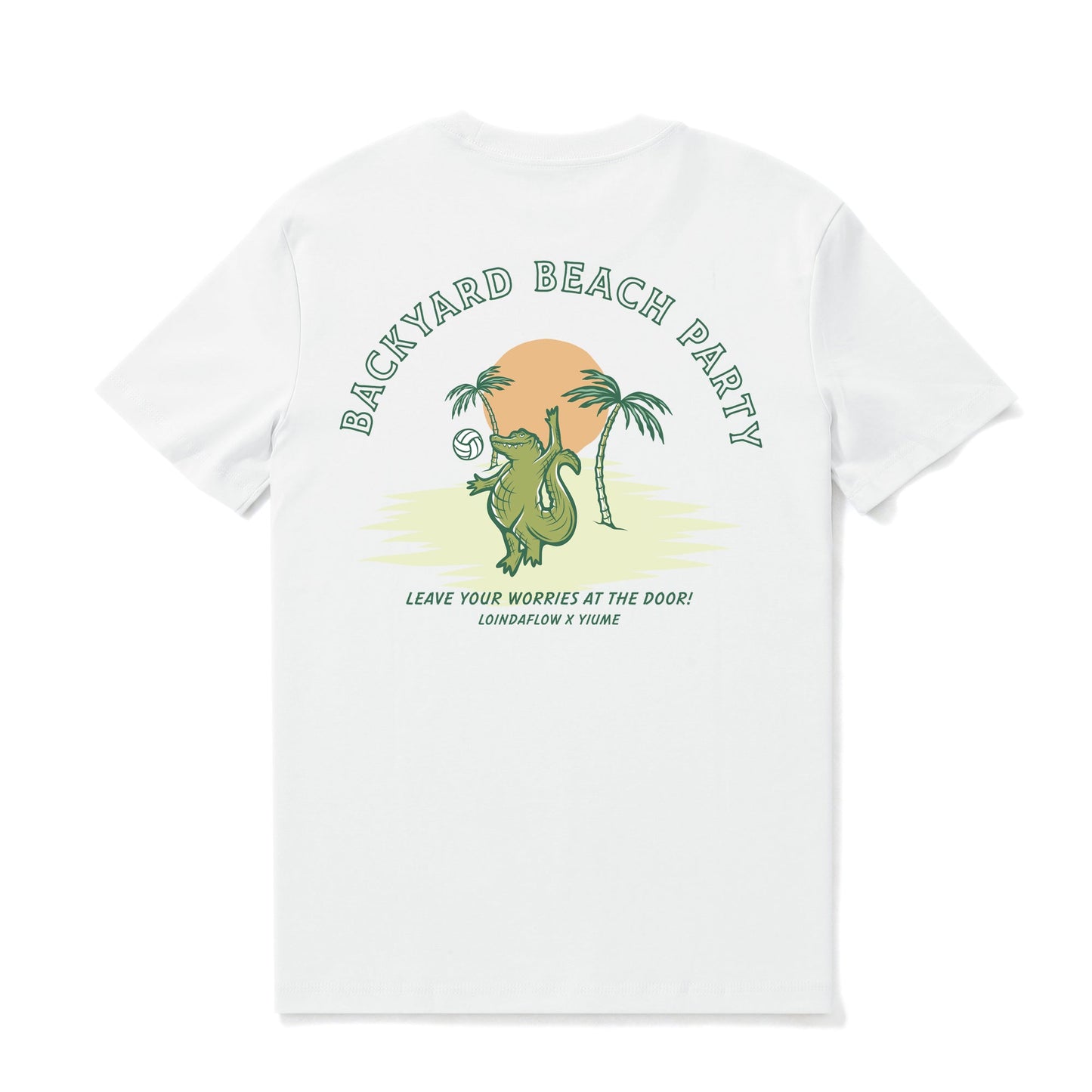 Hawaiian Tee For Men Backyard Beach Party By Loindaflow Tee Crew Neck 100% Cotton - WHITE