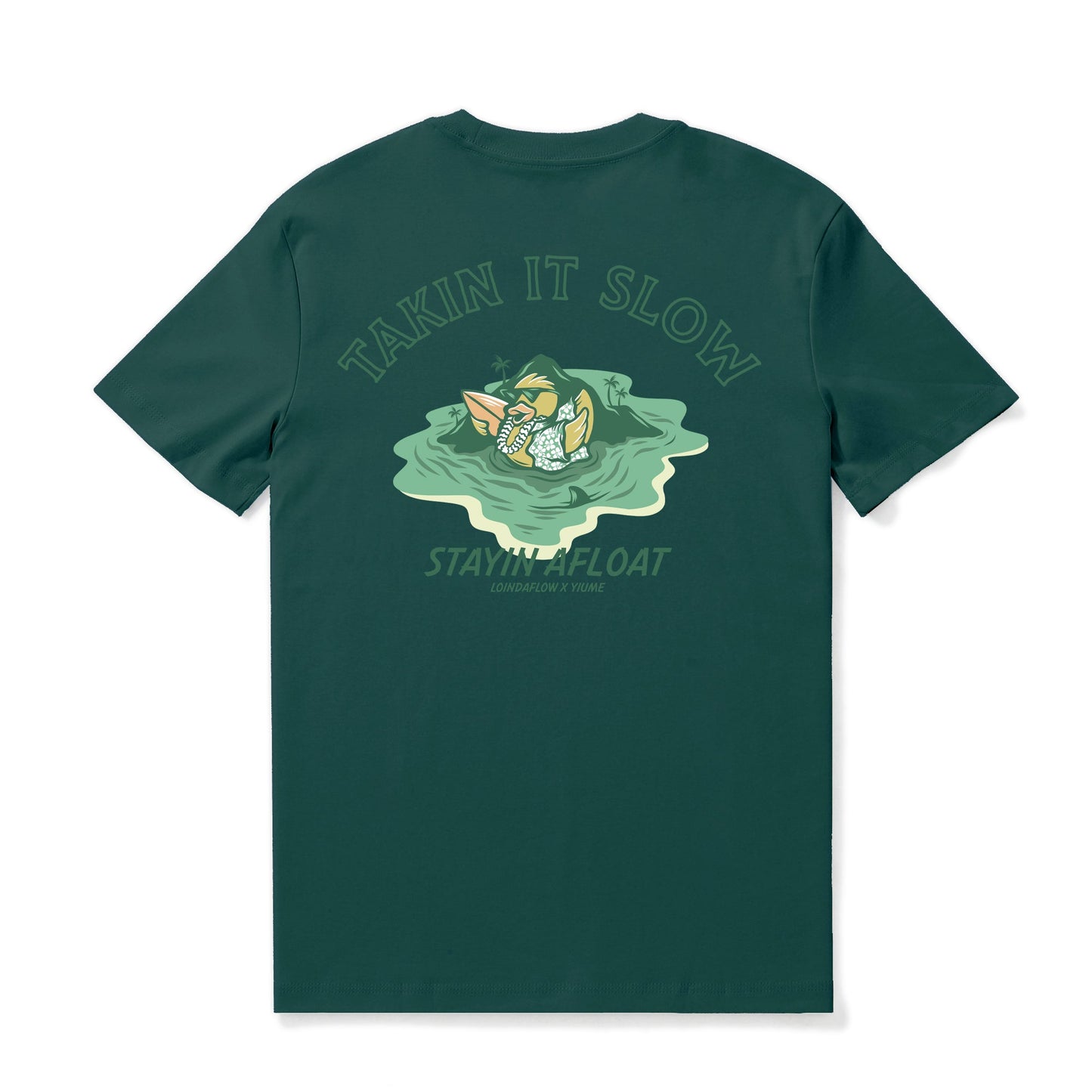 Hawaiian Tee For Men Takin It Slow By Loindaflow Tee Crew Neck 100% Cotton - DARK GREEN