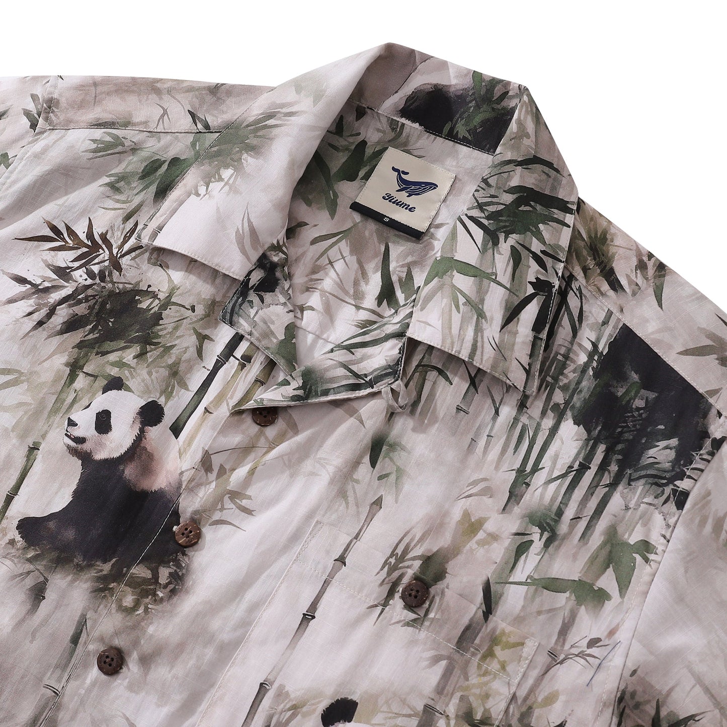 Cotton Hawaiian Shirt For Men Panda Bamboo Forest Print Shirt Camp Collar