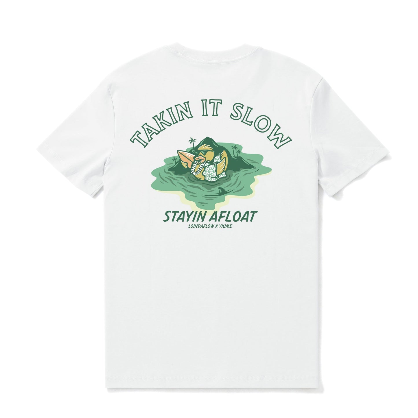 Hawaiian Tee For Men Takin It Slow By Loindaflow Tee Crew Neck 100% Cotton - WHITE