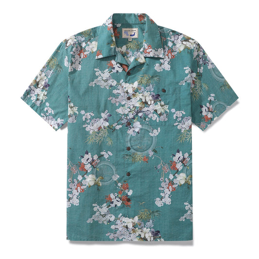 Hawaiian Shirt For Men Elegant plum fragrance Shirt Camp Collar 100% Cotton New customer exclusive