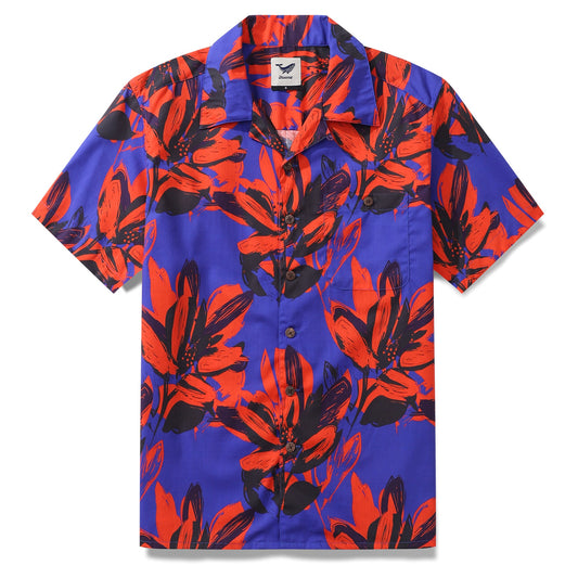 Tropical Hawaiian Shirt For Men Summer Short Sleeve Shirt Camp Collar 100% Cotton Shirt