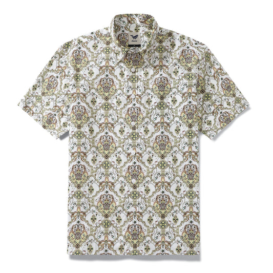 Men's Hawaiian Shirt Euclidean Pattern Print By Brooklyn Bees Design Studio Cotton Button-down Short Sleeve Aloha Shirt
