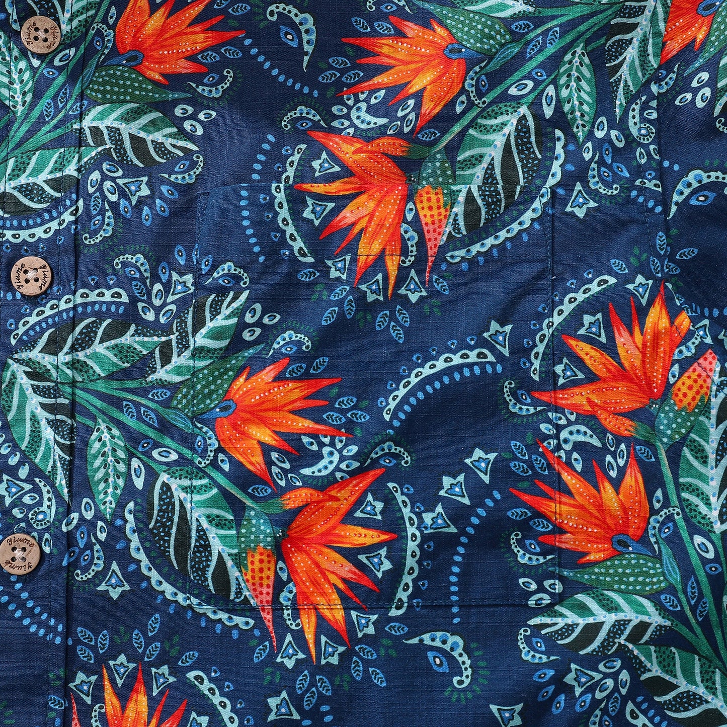 Men's Hawaiian Shirt Birds of Paradise Print By Fizah Malik Cotton Button-down Short Sleeve Aloha Shirt