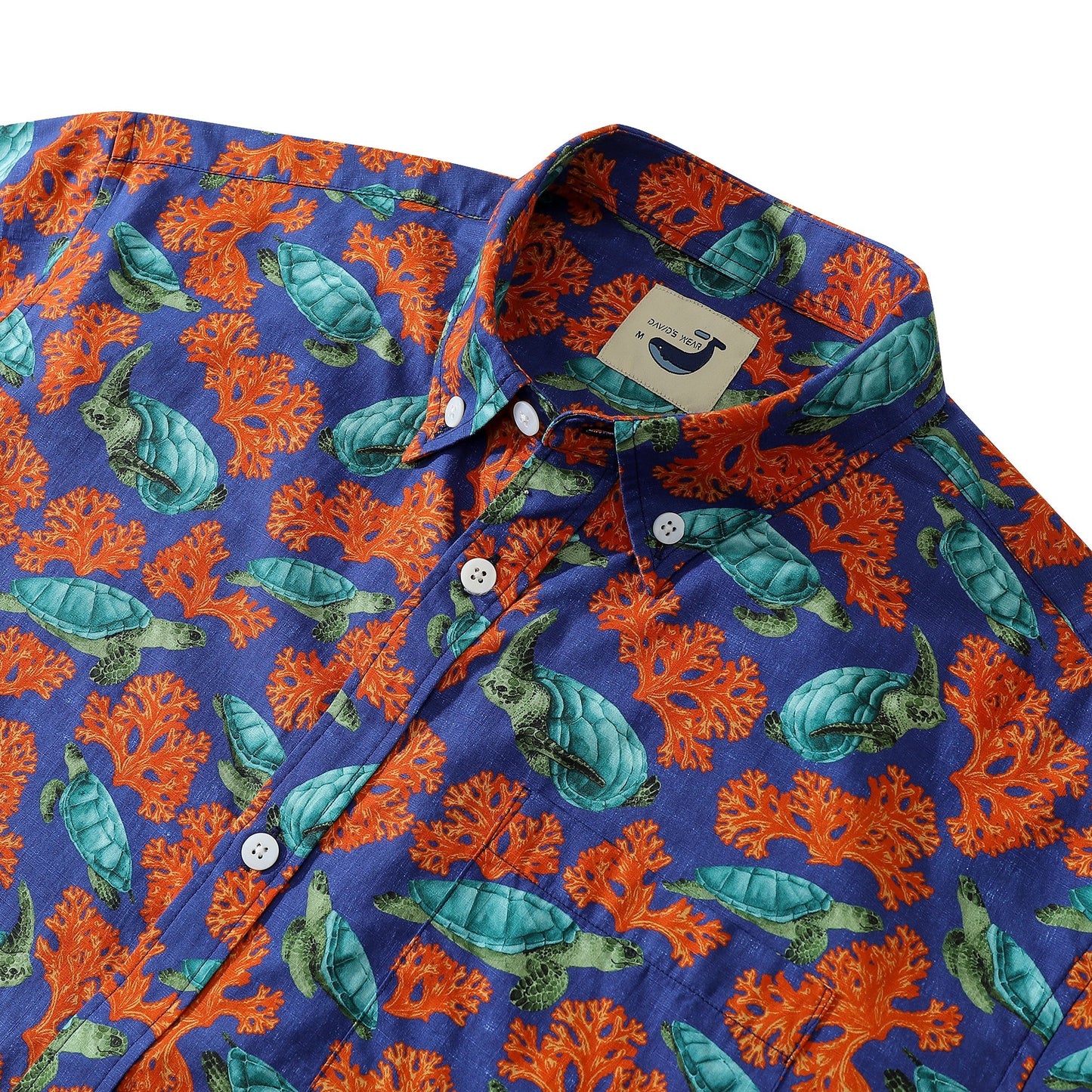 Sea Turtle And Coral Dark Blue Men's Button-down Shirt 100% Cotton