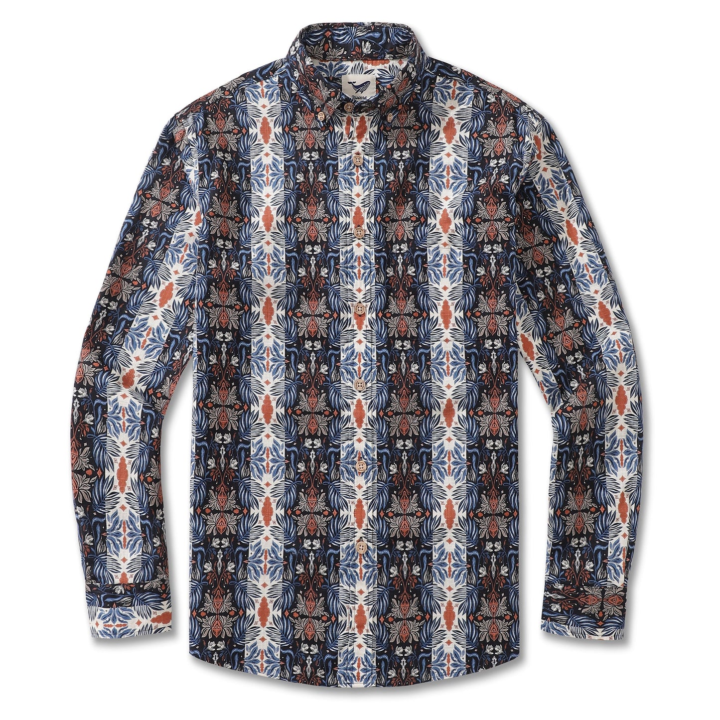 Men's Vintage Hawaiian Shirt Blue Horizon Cotton Button-down Long Sleeve Aloha Shirt Blue Horizon By Sara