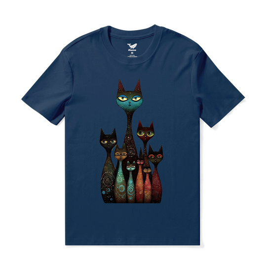 Hawaiian Tee For Men Happy Cats Tee Crew Neck 100% Cotton - NAVY BLUE