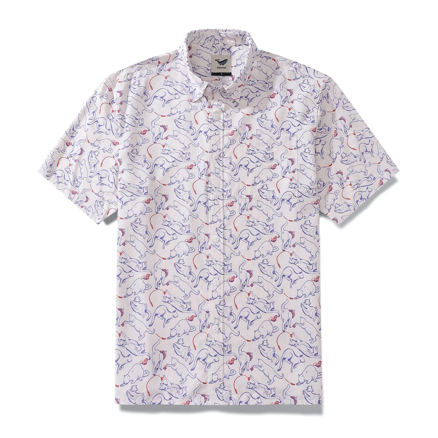 Valentine's Day Men's Hawaiian Shirt Cat Game Print Button-down Short Sleeve Aloha Shirt Tencel™ Cat Game (tencel™)