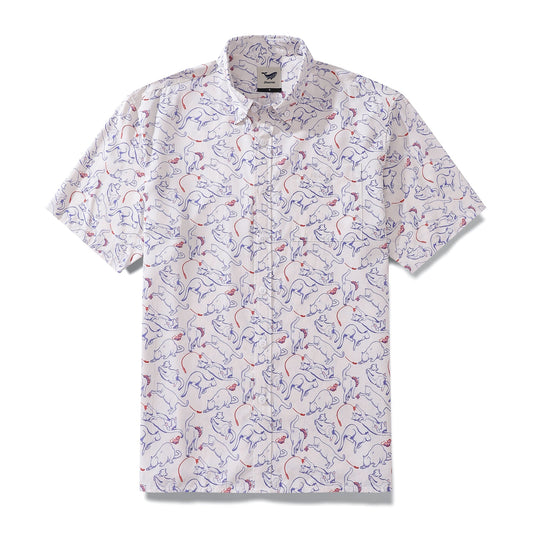 Valentine's Day Men's Hawaiian Shirt Cat Game Print Button-down Short Sleeve Aloha Shirt Tencel™ Cat Game (tencel™)