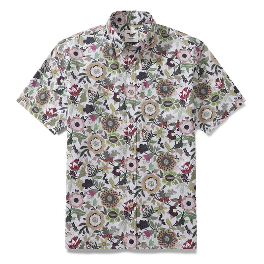 Men's Hawaiian Shirt Floral Circus By Sarah Cotton Button-down Short Sleeve Aloha Shirt