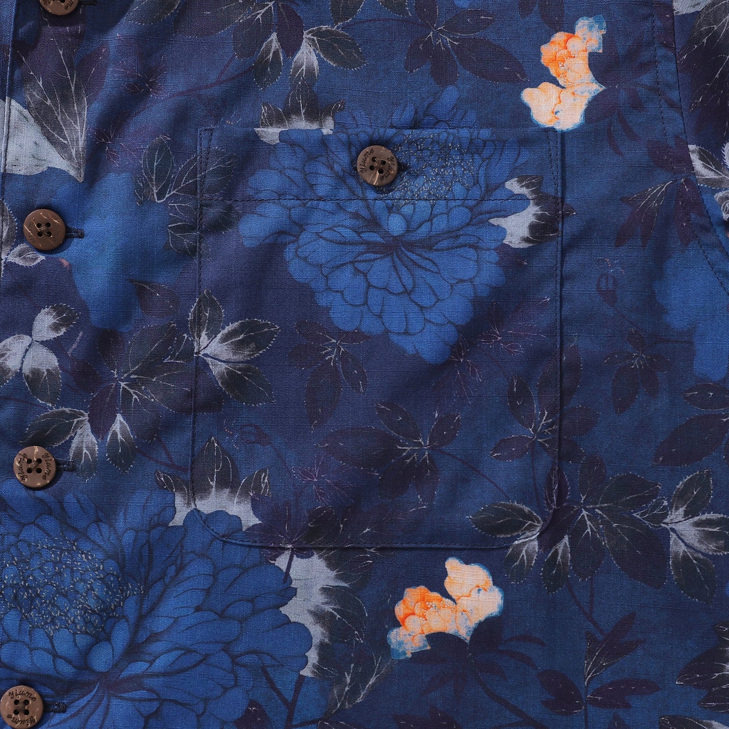 Dark Blue Hawaiian Shirt For Men Peony Shirt Camp Collar 100% Cotton Shirt