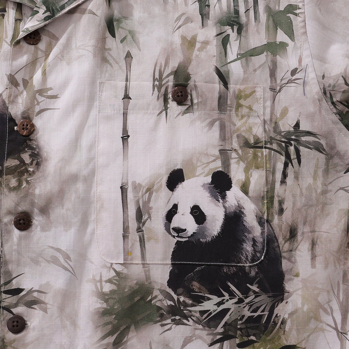 Cotton Hawaiian Shirt For Men Panda Bamboo Forest Print Shirt Camp Collar