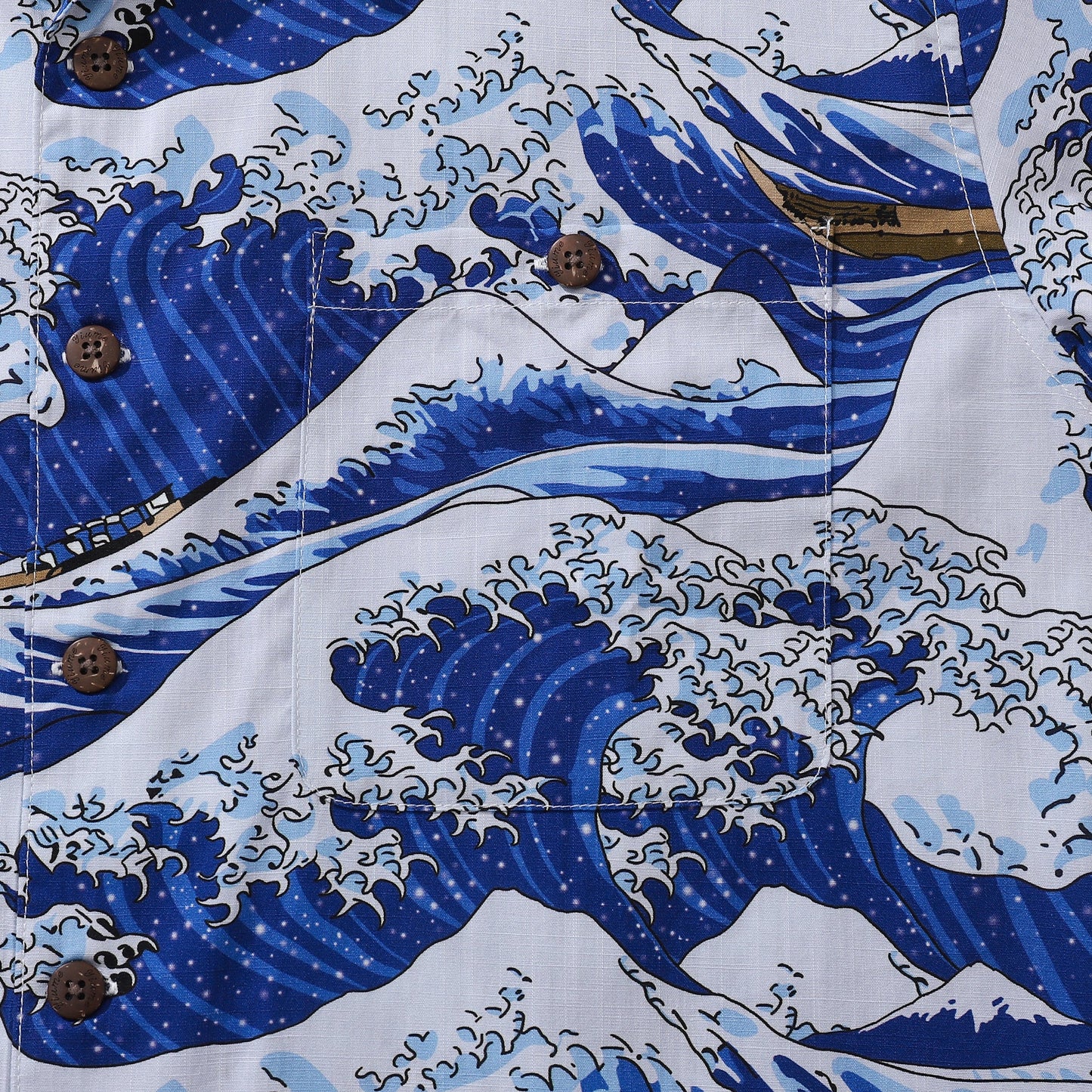 Hawaiian Shirt For Men Ocean Waves Japanese Print Shirt Camp Collar 100% Cotton