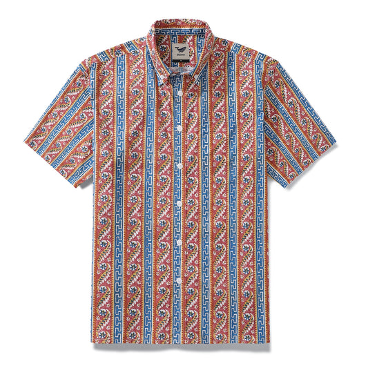 Men's Hawaiian Shirt Samothraki Print Cotton Button-down Short Sleeve Aloha Shirt