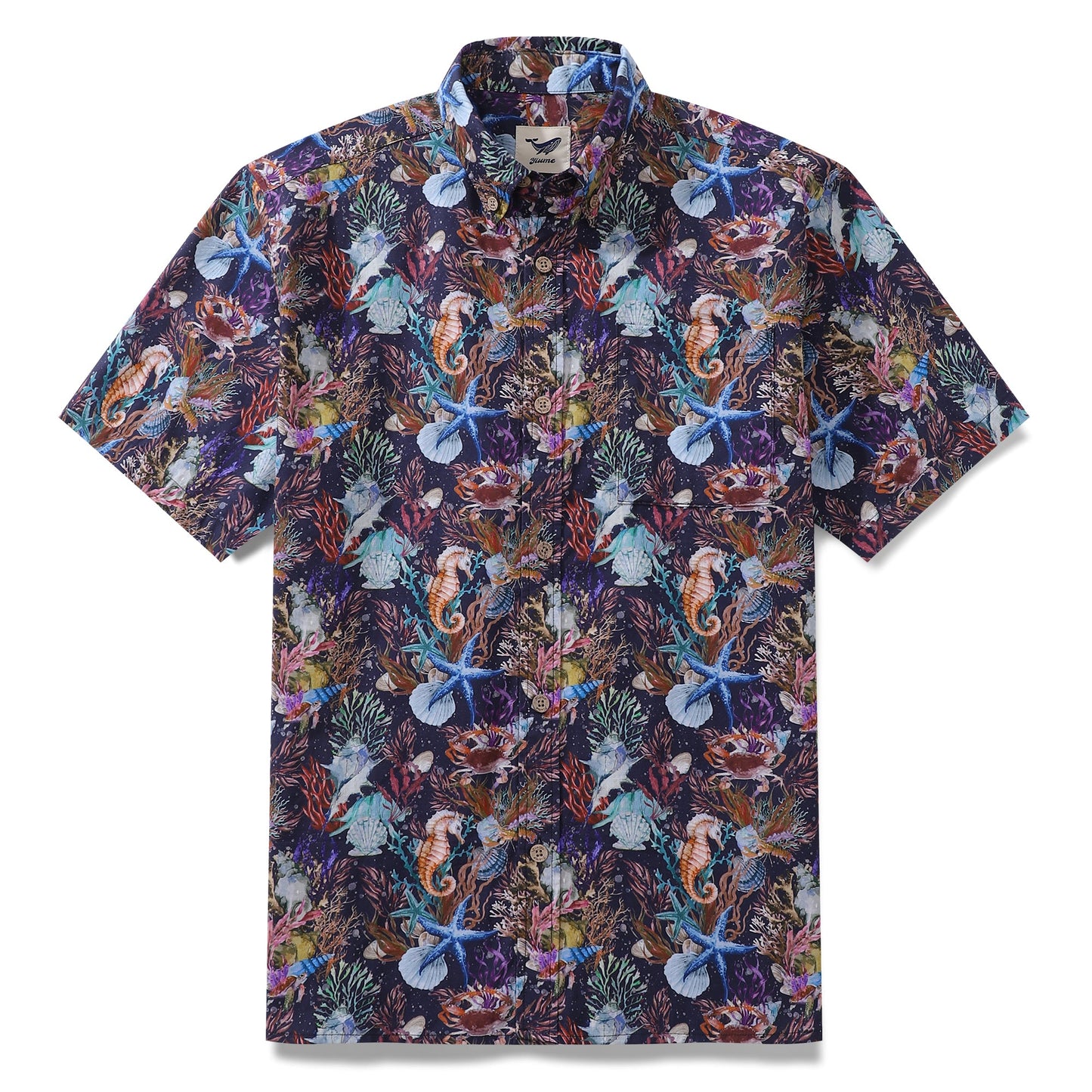 Men's Funny Hawaiian Shirt Ocean Print Cotton Button-down Short Sleeve Aloha Shirt