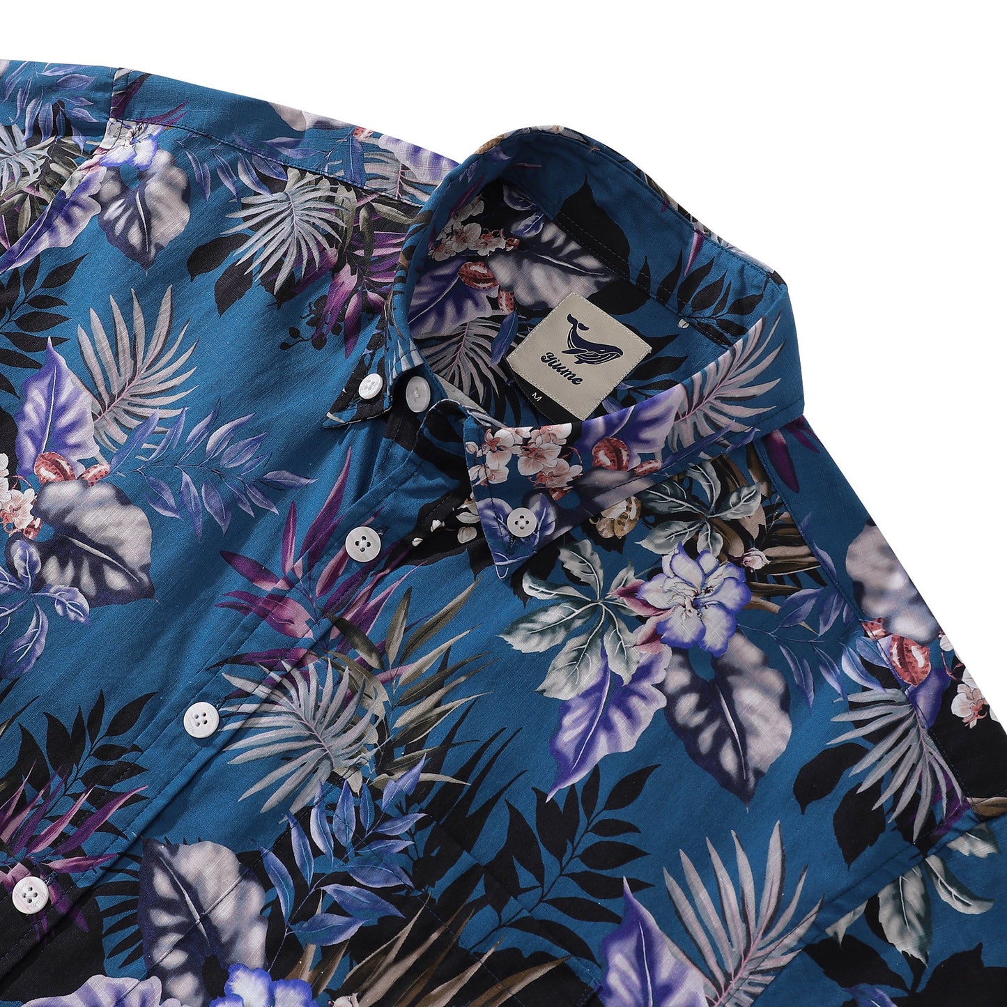 Dark Blue Hand Painted Orchid Floral Print 100% Cotton Button-down Shirt