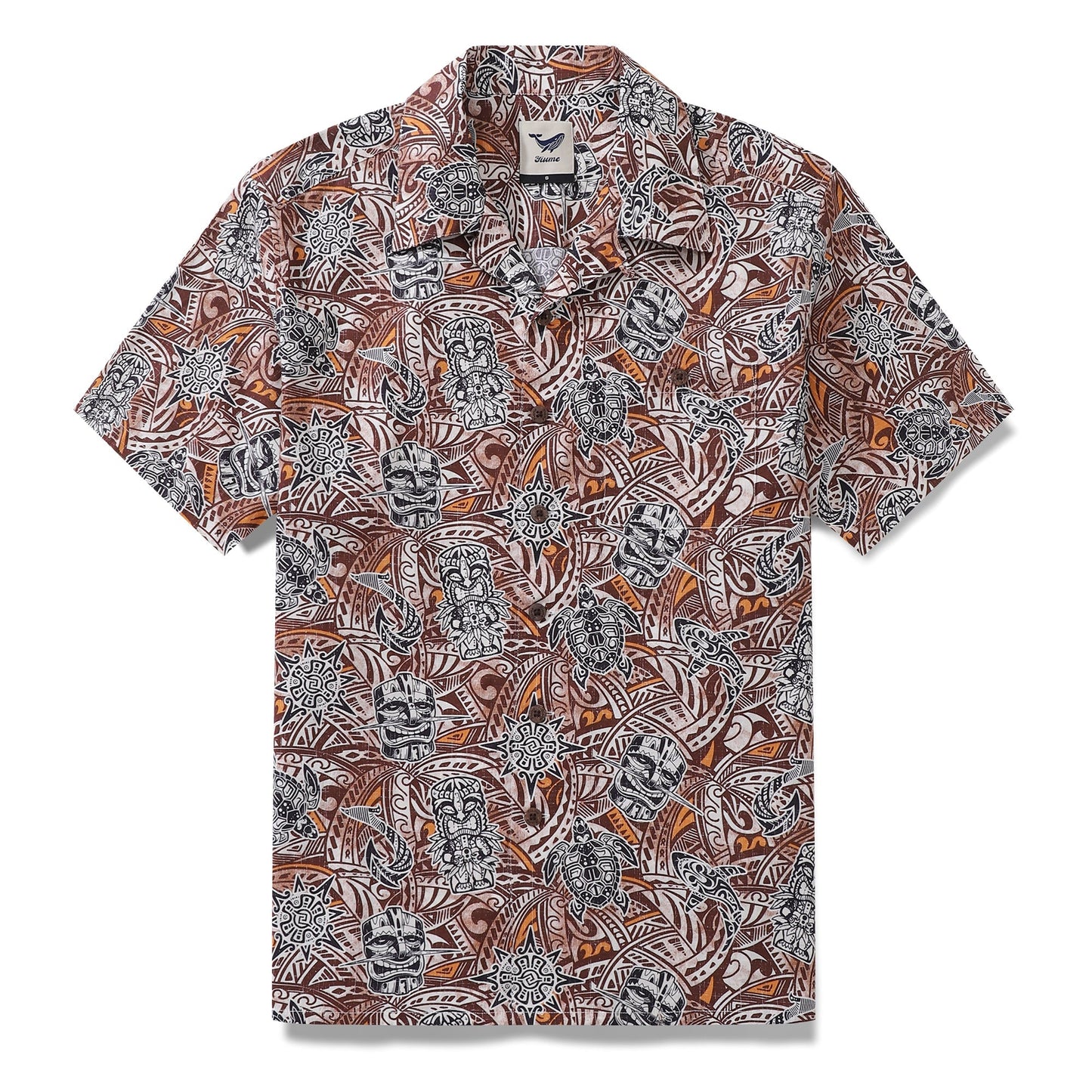 Hawaiian Shirt For Men Tiki Totem Vintage Shirt Camp Collar 100% Cotton